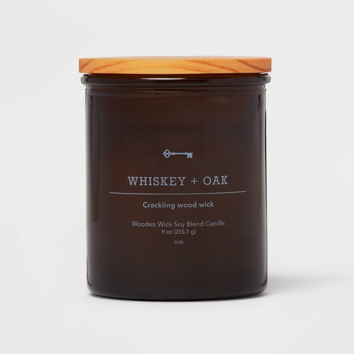 Amber Glass Whiskey + Oak Lidded Wooden Wick Jar Candle 9oz - Threshold™ | Target