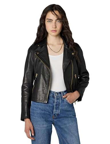 AllSaints Women's Dalby Leather Biker Jacket, Black/Gold | Amazon (US)