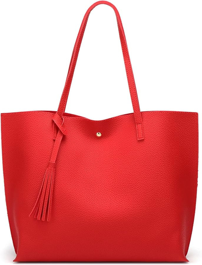Dreubea Women's Soft Faux Leather Tote Shoulder Bag from, Big Capacity Tassel Handbag | Amazon (US)