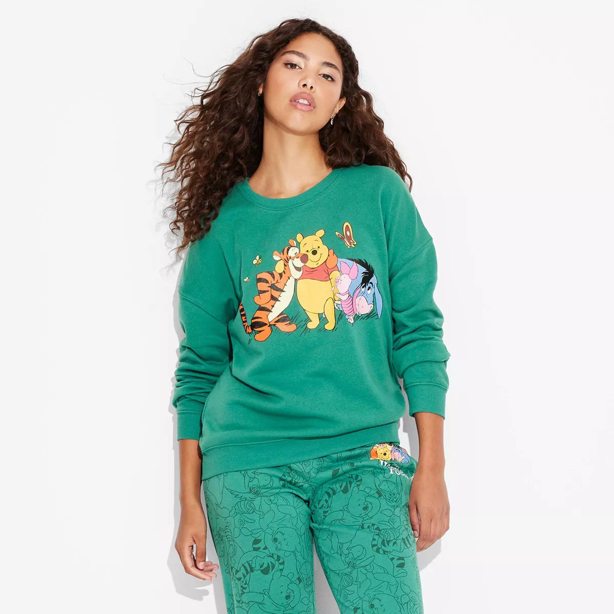 Women's Winnie the Pooh and Friends Cozy Graphic Sweatshirt - Green | Target