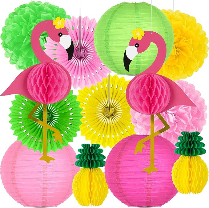 13PCS Hawaiian Party Decorations, Luau Party Decorations, Flamingo and Pineapple Honeycomb Paper ... | Amazon (US)