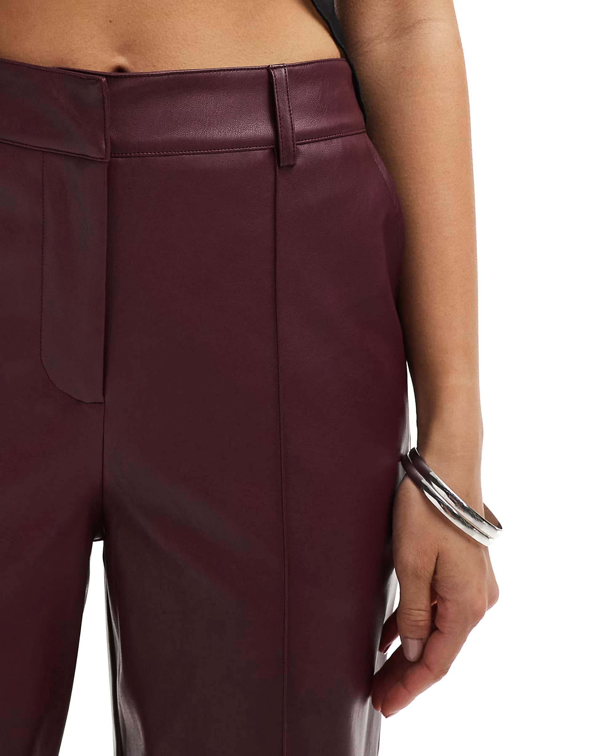 New Look wide leg PU trouser in dark burgundy | ASOS (Global)