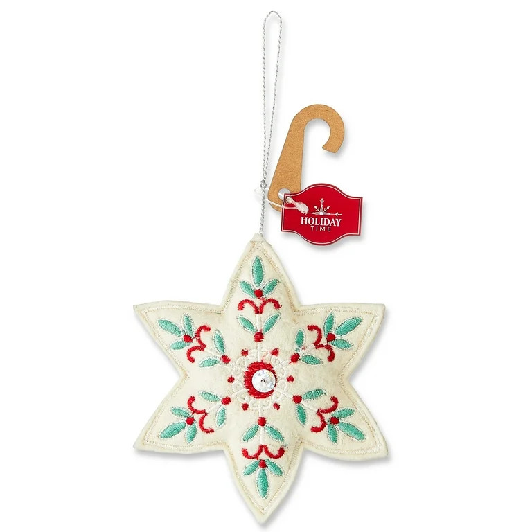 Red, White and Green Felt Star Christmas Ornament, 4.75", by Holiday Time | Walmart (US)