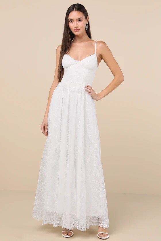 Bia White Lace Bustier Maxi Dress | Lulus