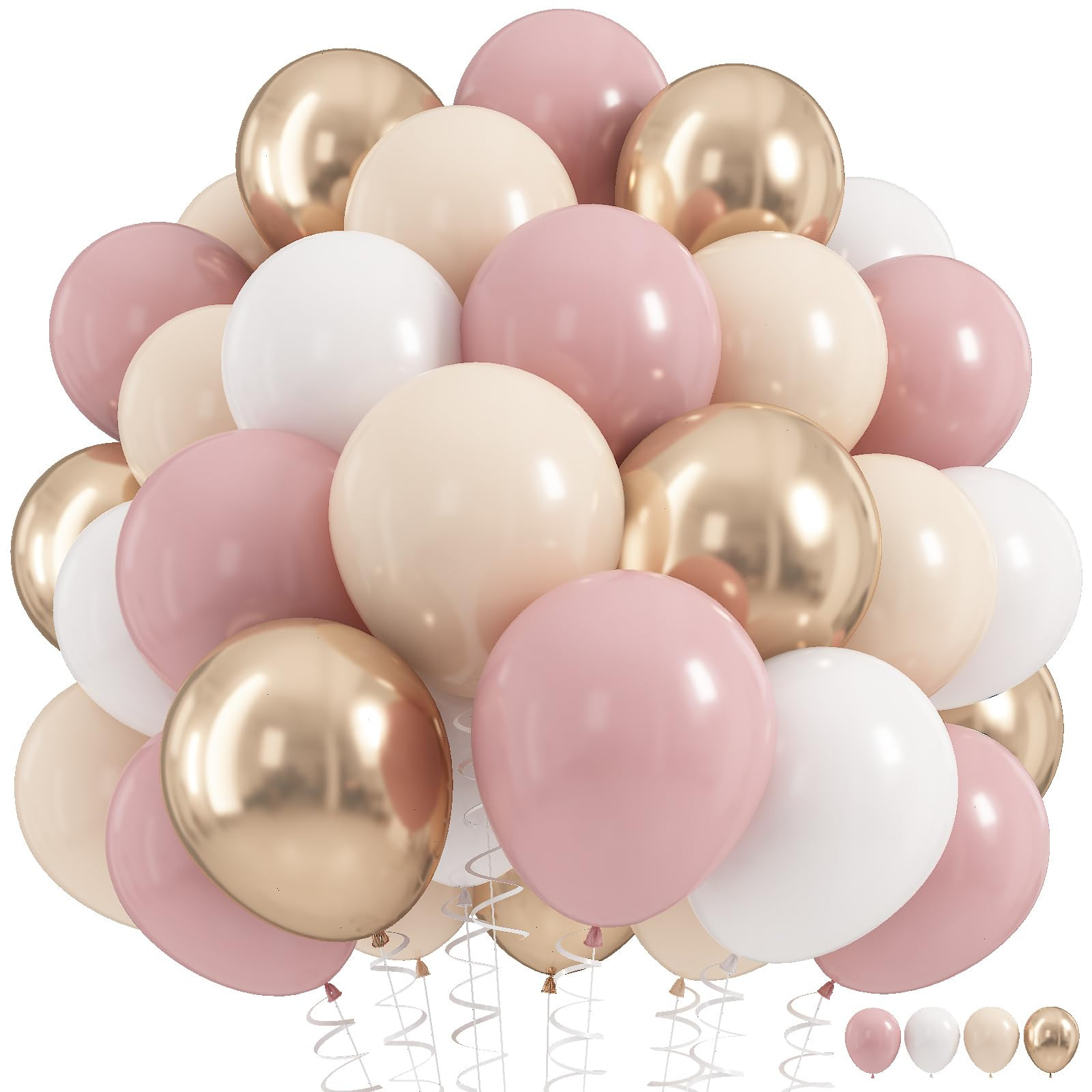 Nude Dusty Pink Balloons Set, 60Pcs 12 Inch Retro Blush Pink Apricot Helium Balloon with Beige Wh... | Amazon (US)