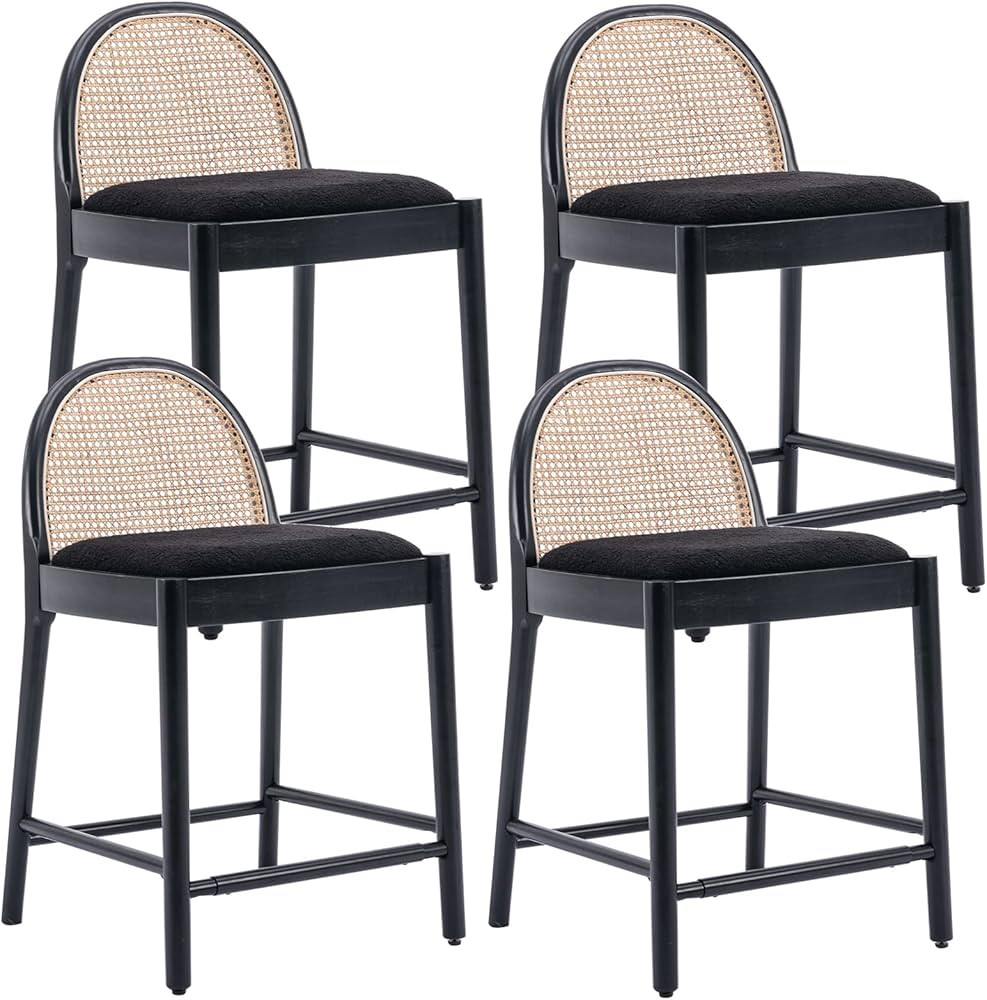 DUOMAY Modern Bar Stools Set of 4, 26 Inches Counter Height Barstools with Rattan Back, Sherpa Fa... | Amazon (US)