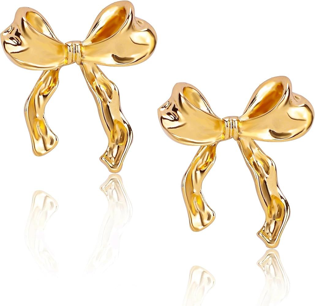 Bow Earrings Gold Silvery Bow Earrings for Women Classic Ribbon Bow Stud Earrings Cute Bowknot Ea... | Amazon (US)