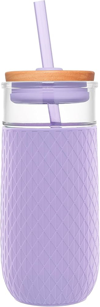 Ello Devon Glass Tumbler with Splash Proof Wooden Lid and Straw, Protective No Sweat Silicone Sle... | Amazon (US)