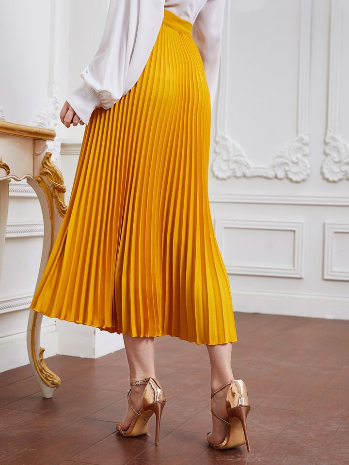 SHEIN Modely High Waist Solid Pleated Skirt | SHEIN
