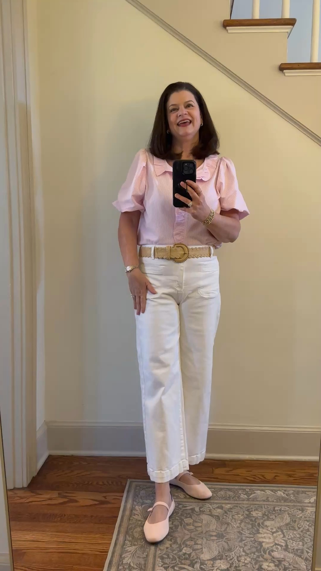 This outfit could work for a teacher, workwear, brunch, and so much more! Loving all of it and it is also so comfy! Wearing a Large in the shirt and a 10 in the jeans  

#LTKMidsize #LTKWorkwear #LTKOver40