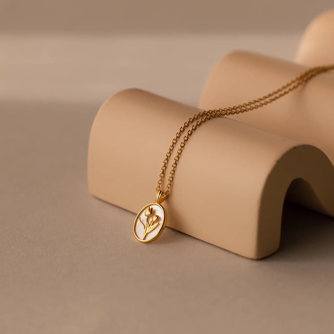 Mother of Pearl Tulip Necklace by Caitlyn Minimalist • Vintage Style Flower Pendant Necklace ... | Etsy (US)