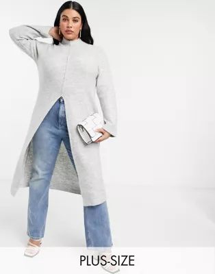 Vero Moda Curve longline knitted sweater with split in gray | ASOS (Global)