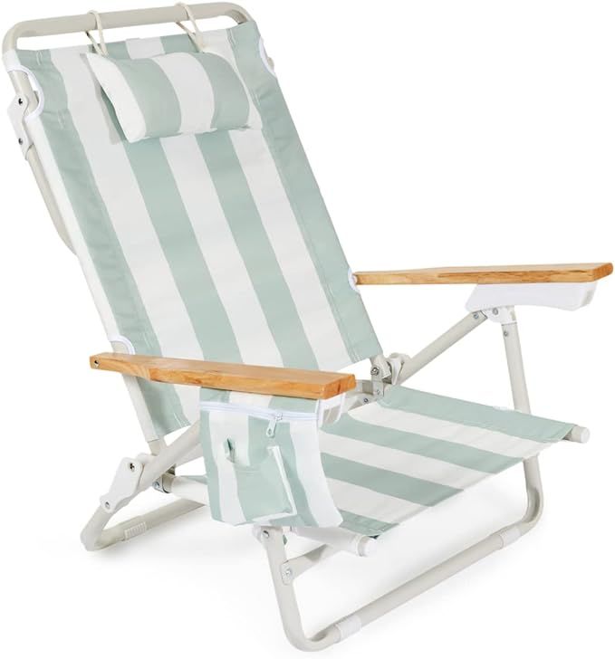 Business & Pleasure Co. Holiday Tommy Chair - Reclining Backpack Beach Chair - Sage Capri Stripe | Amazon (US)
