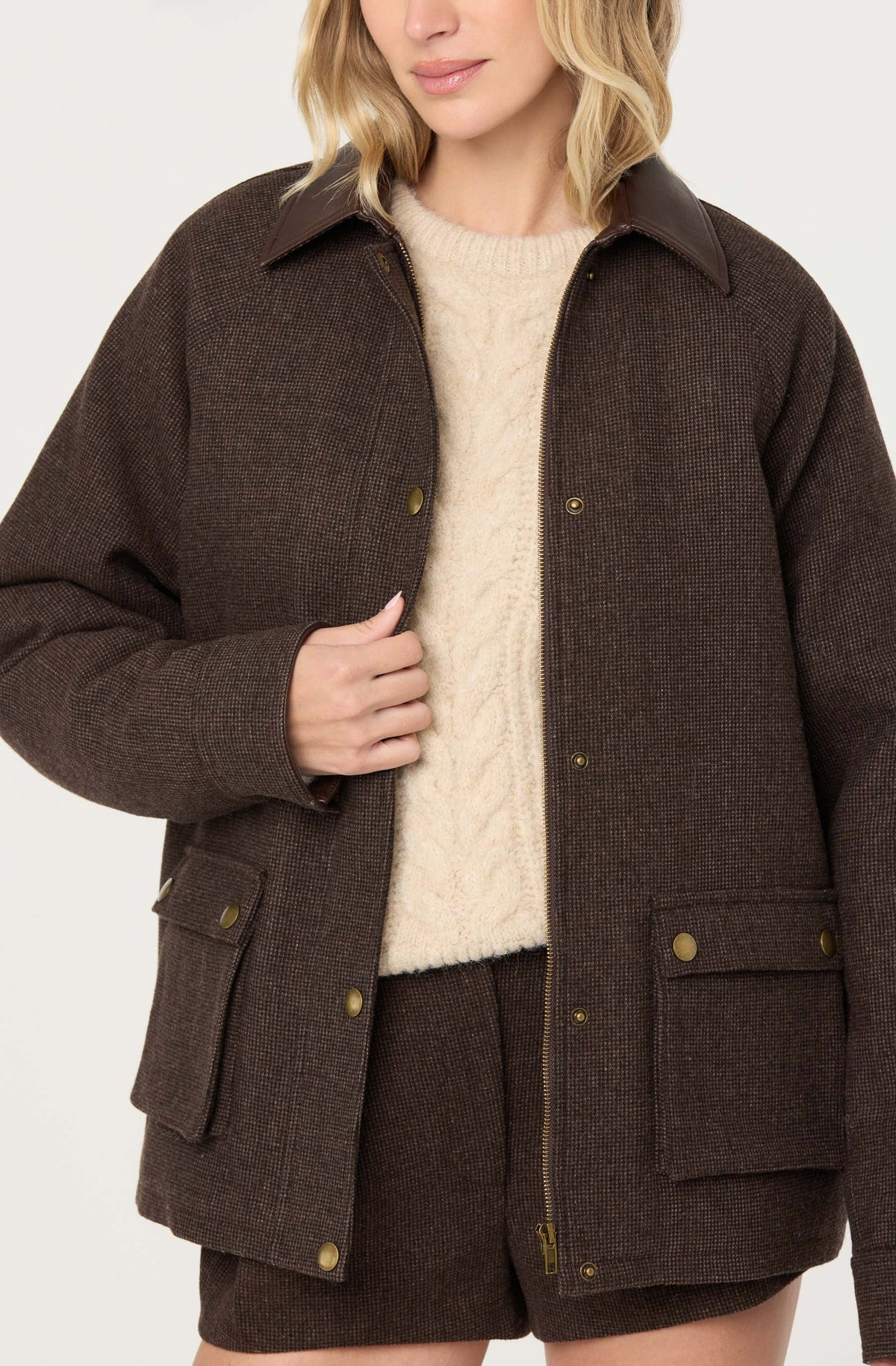 Rylan Contrast Wool Blend Jacket - Brown plaid / XS | ASTR The Label (US)