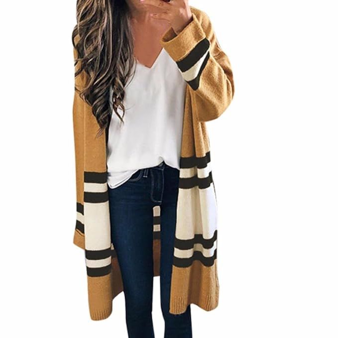 Todaies Women Cardigan Coat, Women Long Sleeve Loose Coat Oversized Sweater Coat Striped Tops | Amazon (US)