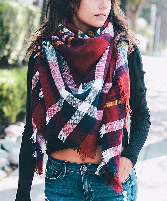 Leto Collection Women's Cold Weather Scarves Red - Red & White Classic Plaid Blanket Scarf - Women | Zulily