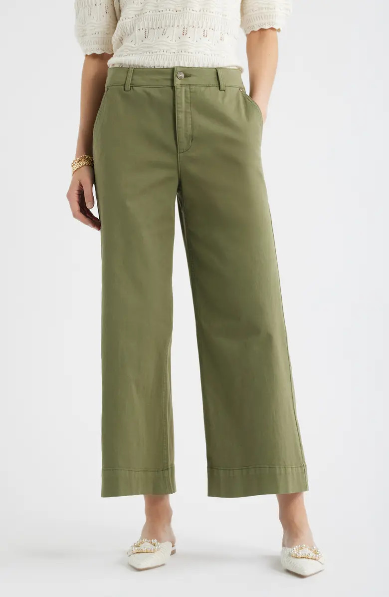 Wide Leg Cotton Stretch Twill Ankle Pants | Nordstrom