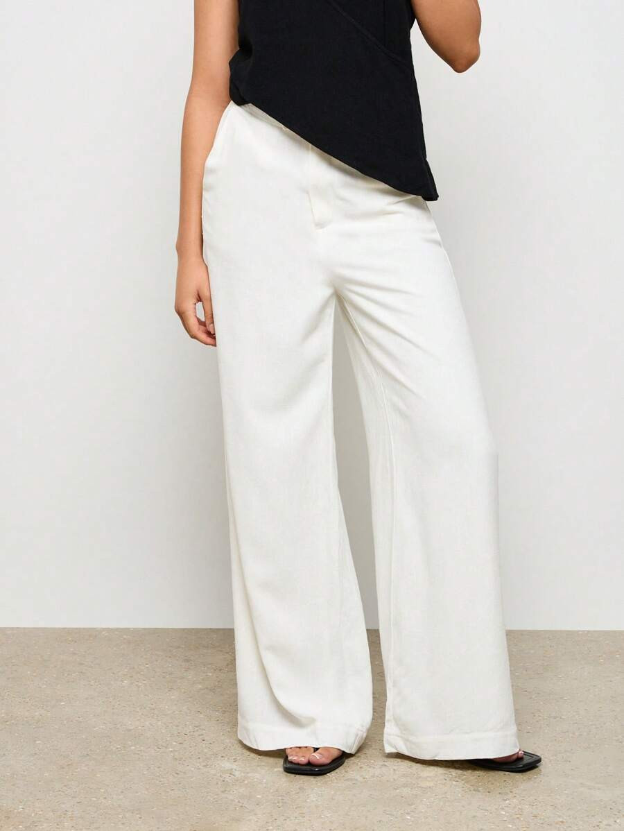 AiiRZ Tailored Wide Leg Resort Linen Palazzo Pants Elegant Work Office Trousers Evening Formal We... | SHEIN