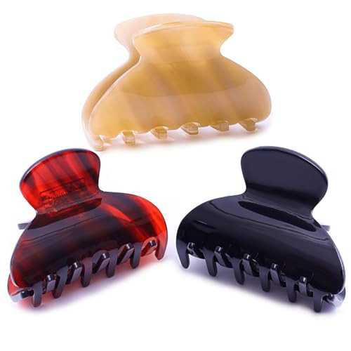 Womens Hair Clips Medium Claw Clips Tortoise Hair Jaw Clips Celluloid Hair Claw Clamps Acetate Hair Clip 3 Pack,Burgundy/Beige/Black | Amazon (US)