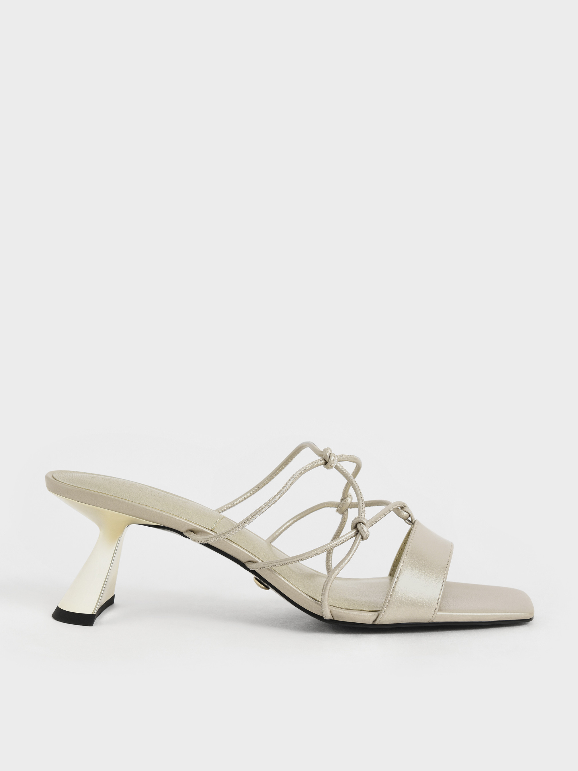 Strappy Metallic Kid Leather Sculptural Heel Sandals | Charles & Keith US