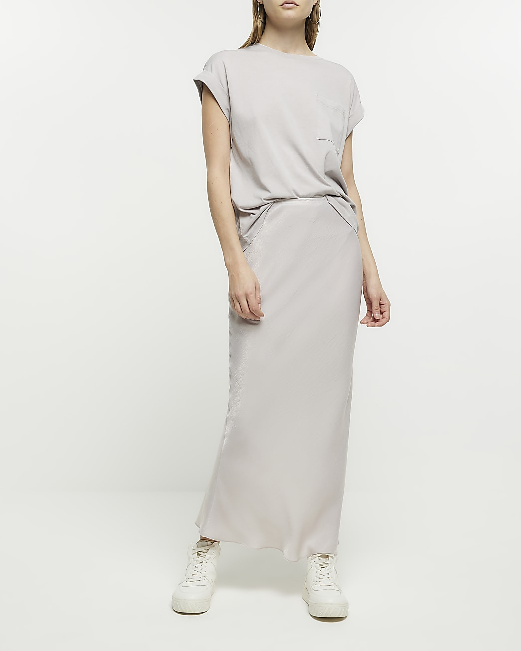 Grey satin maxi skirt | River Island (UK & IE)