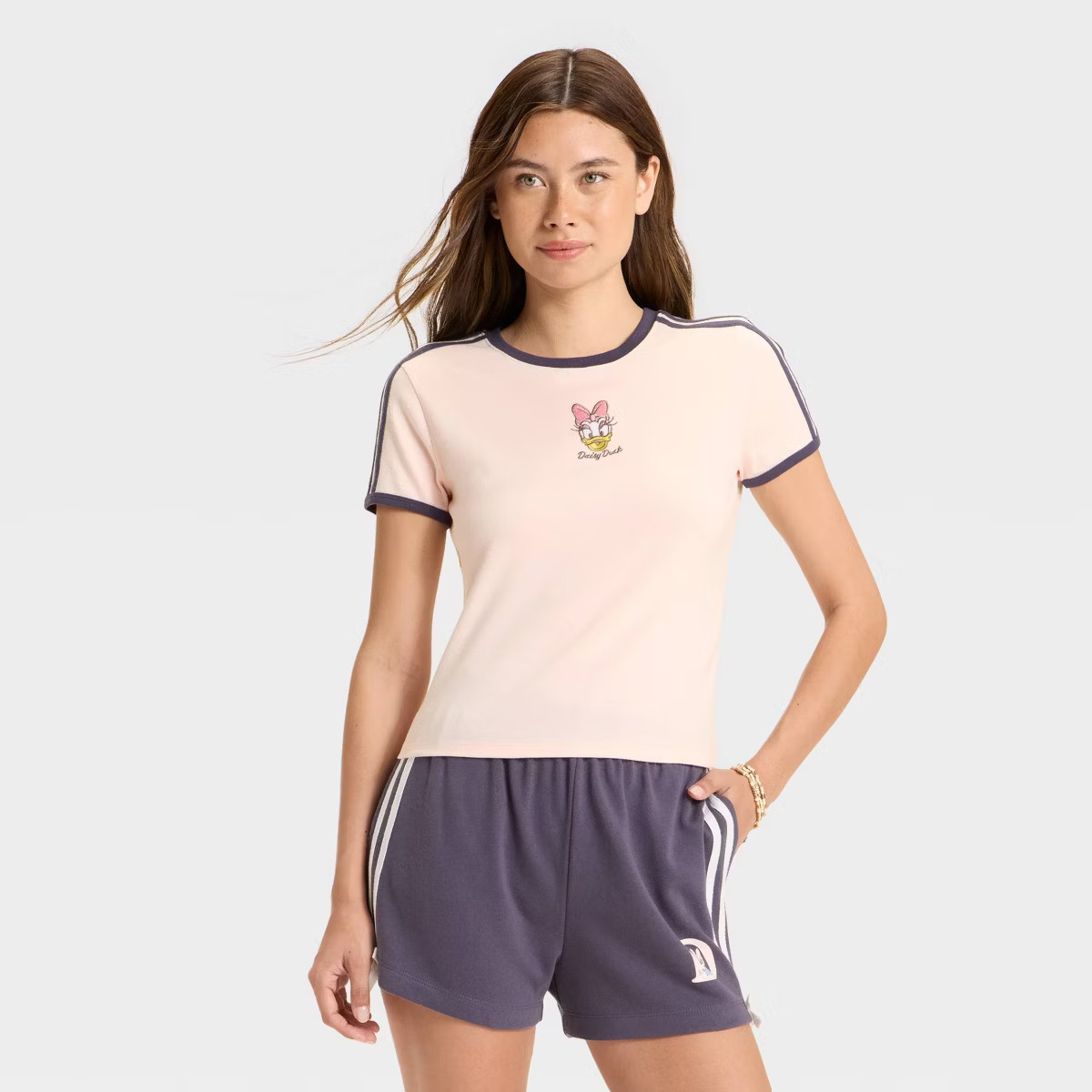 Women's Daisy Duck Short Sleeve Graphic Baby T-Shirt - Light Pink XXS | Target