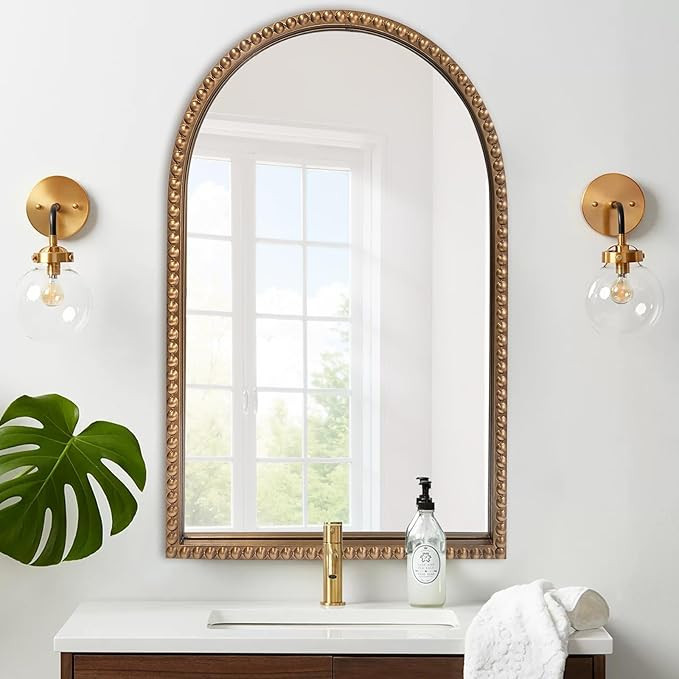 ironsmithn Gold Arched Mirror, 24"x40" Beaded Frame Arch Mirrors, Marlowe Decorative Accent Mirro... | Amazon (US)