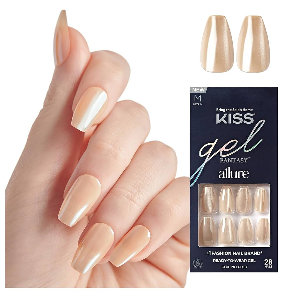 KISS Gel Fantasy Allure, Fake Nails, Moon Beat, Beige, Coffin, Medium, 30 count | Amazon (CA)