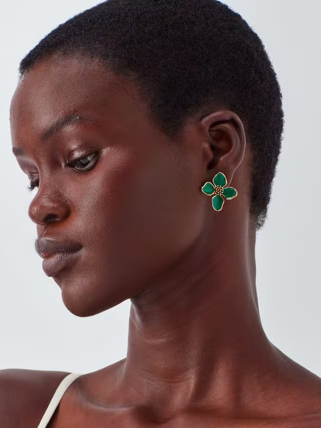 John Lewis Enamel Flower Stud Earrings, Gold | John Lewis (UK)