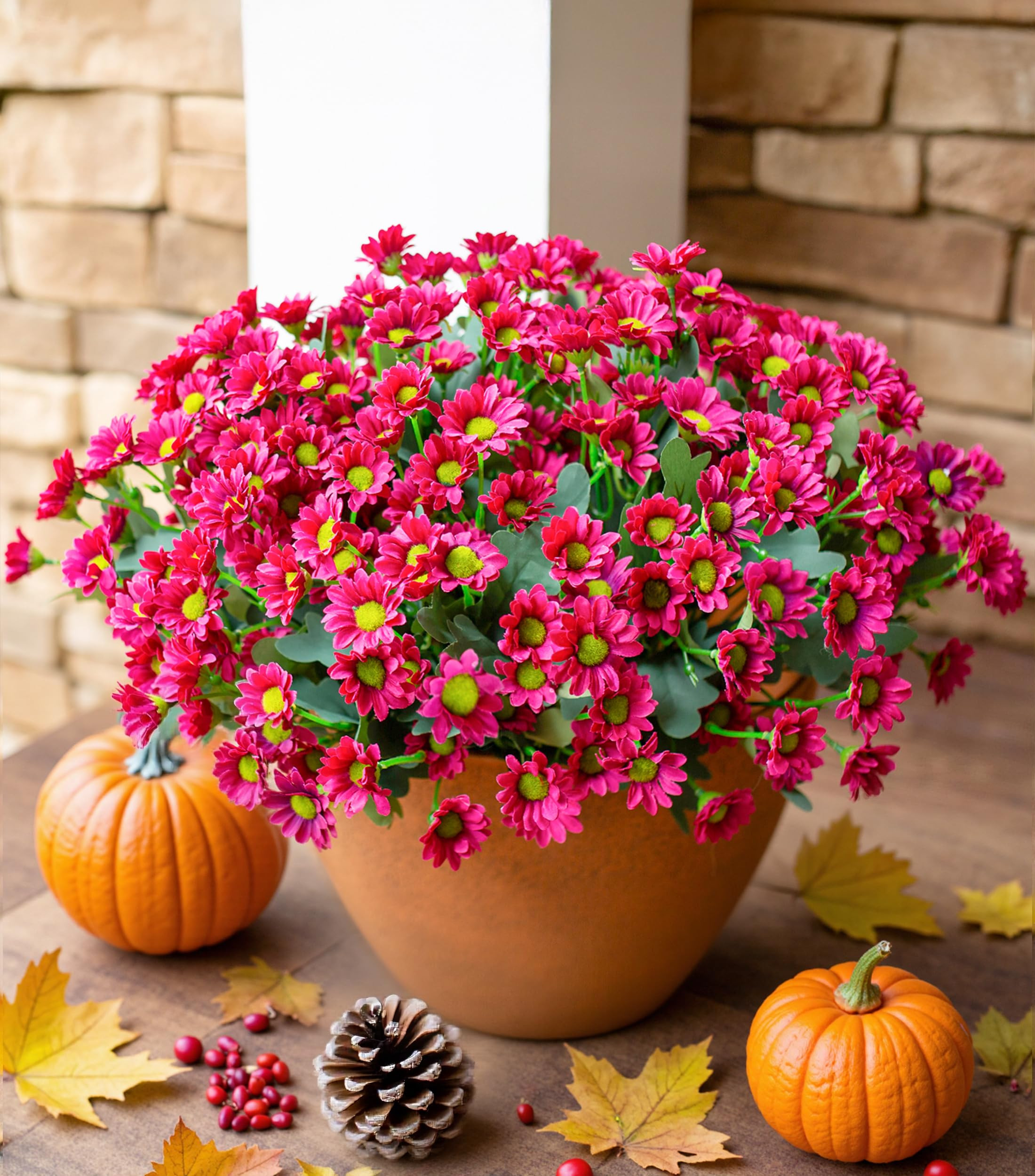 Daisy Artificial Flowers for Outdoors Fall Autumn Decoration, 6 Bundles Fake Mums Dark Red Silk F... | Amazon (US)