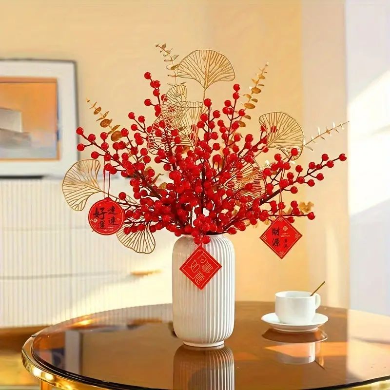 5/6pcs Artificial Flower, Red Fortune Fruit Artificial Flower, Christmas Decoration, Chinese New ... | Temu Affiliate Program