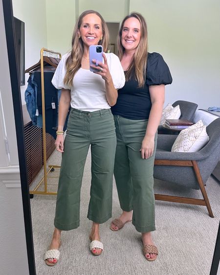 @oldnavy spring look // green cropped wide leg pants (wearing sizes 2 and 14) with puff sleeve top (wearing size XS and L) and sandals

#LTKSeasonal #LTKstyletip #LTKunder50