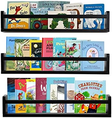 AZSKY Classic Nursery Book Shelves Black Wooden Floating Shelves Wall Bookshelf for Bathroom Deco... | Amazon (US)