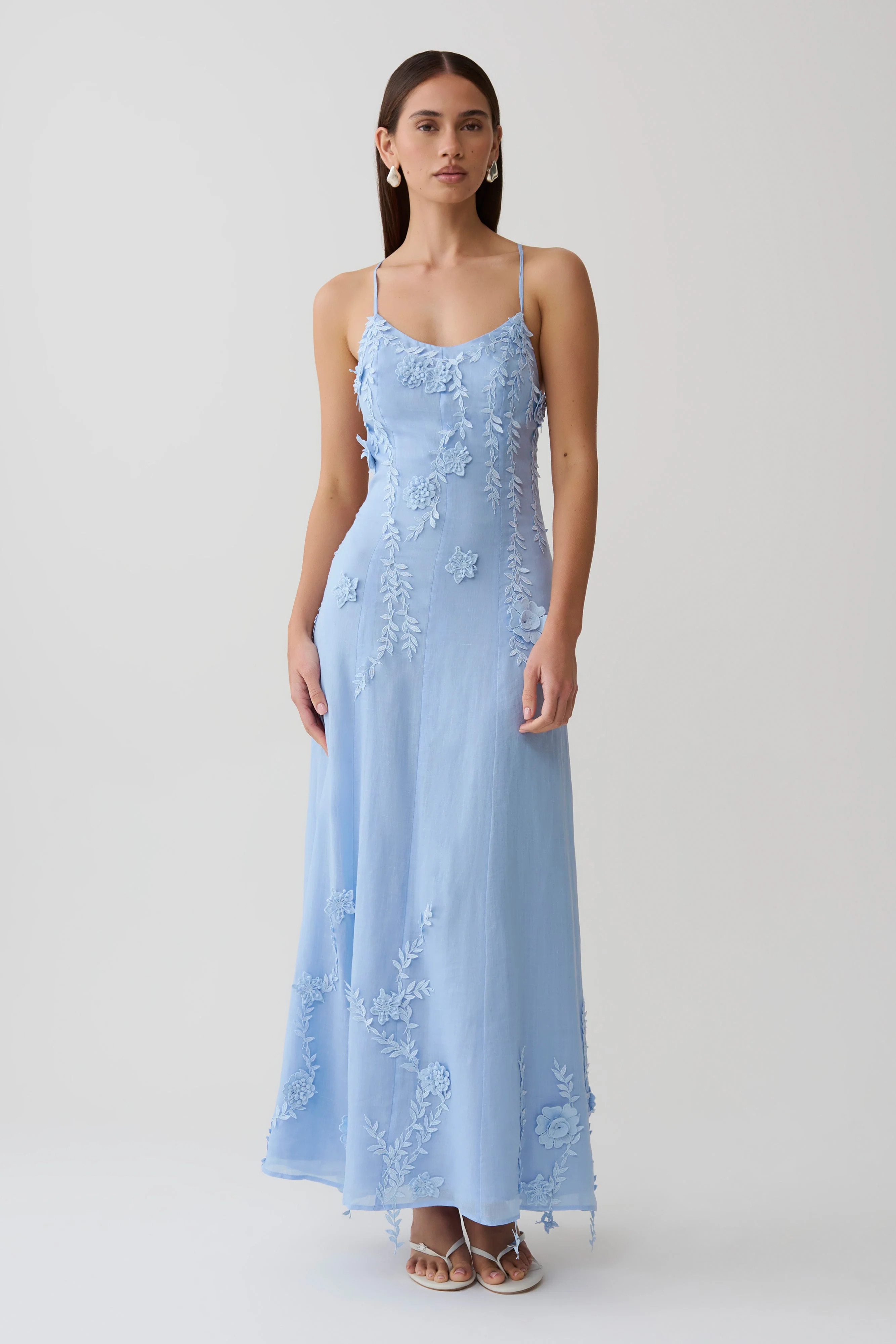 Odette Floral Lace Midi Dress - Pale Blue | MESHKI US