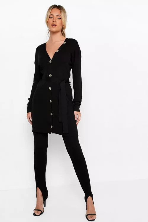 Cardigan And Split Hem Leggings Knit Set | Boohoo.com (US & CA)