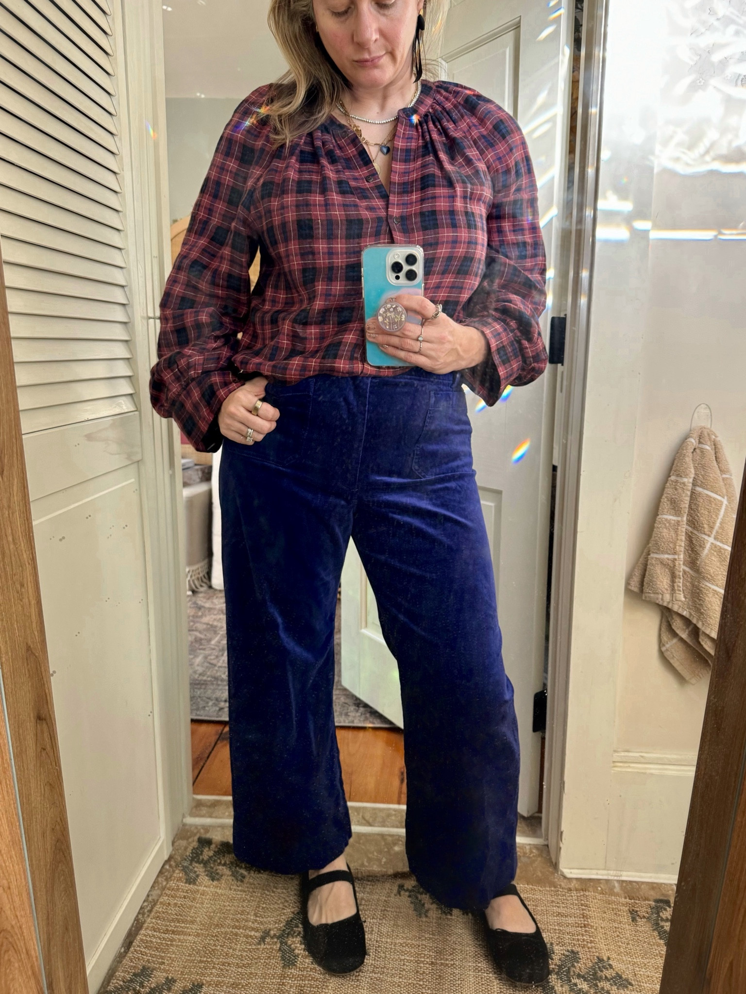 Nutcracker outfit day 2… Sézane plaid blouse with Maeve blue velvet pants from Anthropologie and Target black satin ballet flats. Also wearing my everyday chain necklace and Melinda Maria tennis necklace  

Holiday outfit, party outfit, holiday party, Christmas outfit

#LTKover40 #LTKstyletip #LTKSeasonal