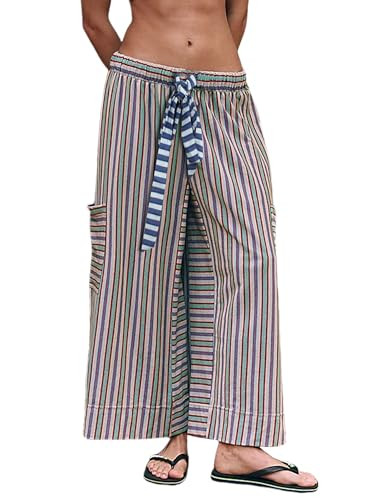 Bankeng Women Drawstring Striped Pants Loose Wide Leg Lounge Pants Casual Palazzo Pants Trousers ... | Amazon (US)