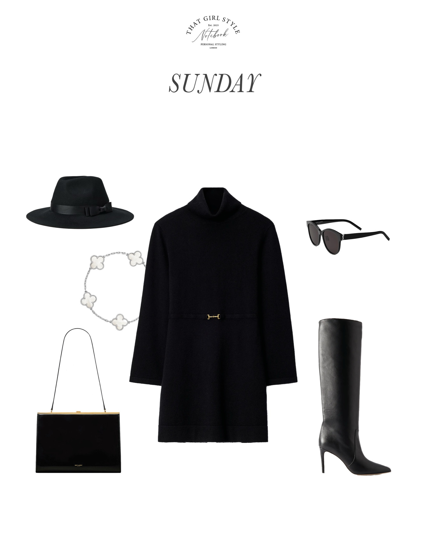 Look 42 | Dress Rixo, Hat Ralph Lauren, Bag Saint Laurent, Boots Paris Texas, Bracelet Van Cleef & Arpels, Sunglasses Saint Laurent

#LTKstyletip #LTKluxury #LTKautumn