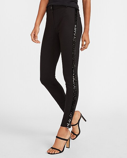 High Waisted Sequin Side Stripe Legging | Express