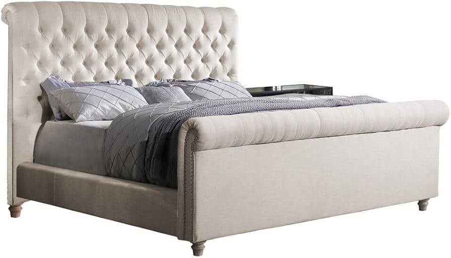 Best Master Furniture Jean-Carrie Upholstered Sleigh Bed Cal. King Beige | Amazon (US)