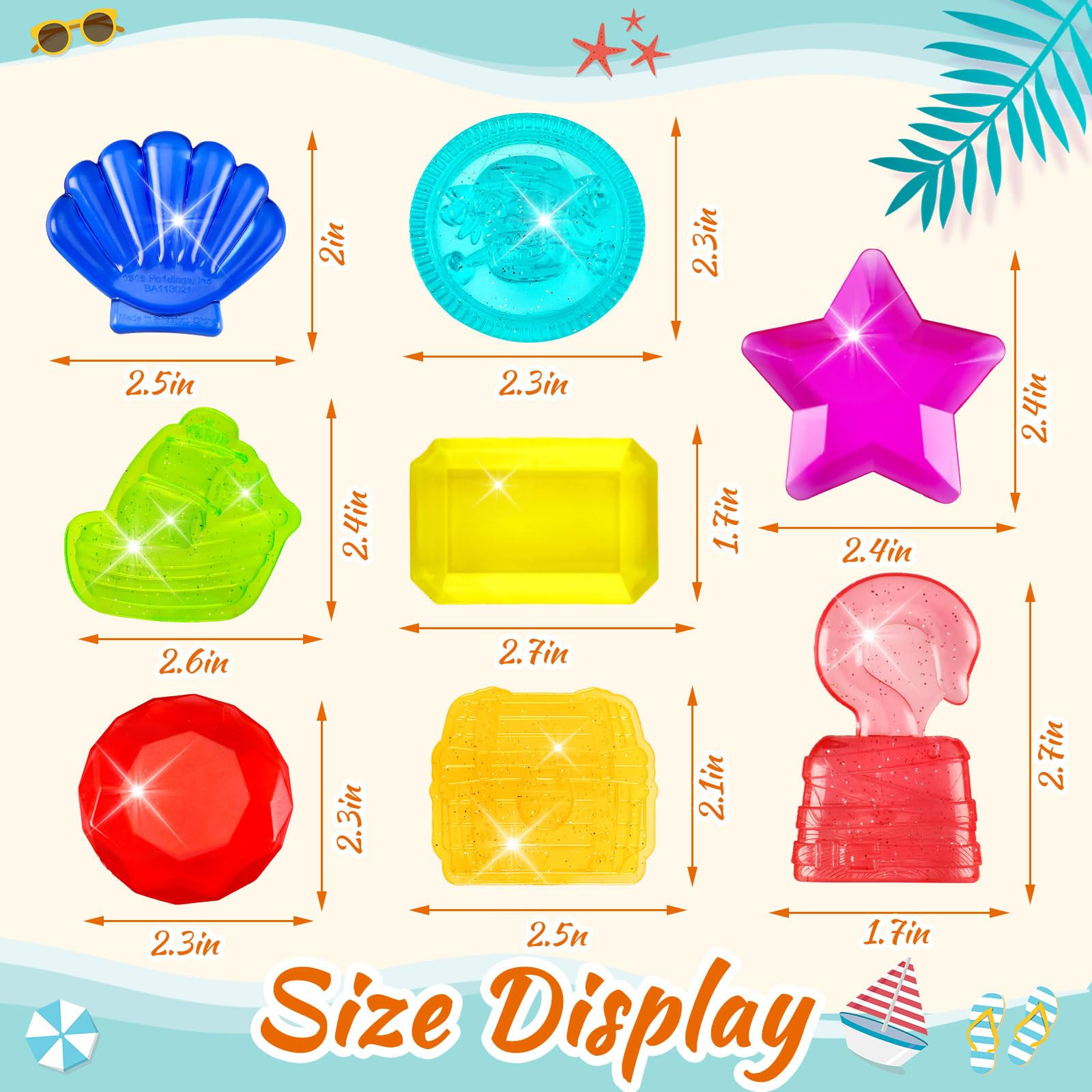 JULBEAR Big Dive Gem Pool Toys 8 Pcs, Colorful Big Pool Sinking Diving Gems Pirate Theme Gems Sum... | Amazon (US)