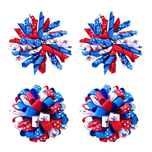 July 4th Korker Hair Bow Clip 3'' Kids Patriotic Curly Corker Fireworks Cheer Bow Alligator Barrettes Toddler Baby Girls Independence Day Christmas Party Favor Gift Accessories | Amazon (US)