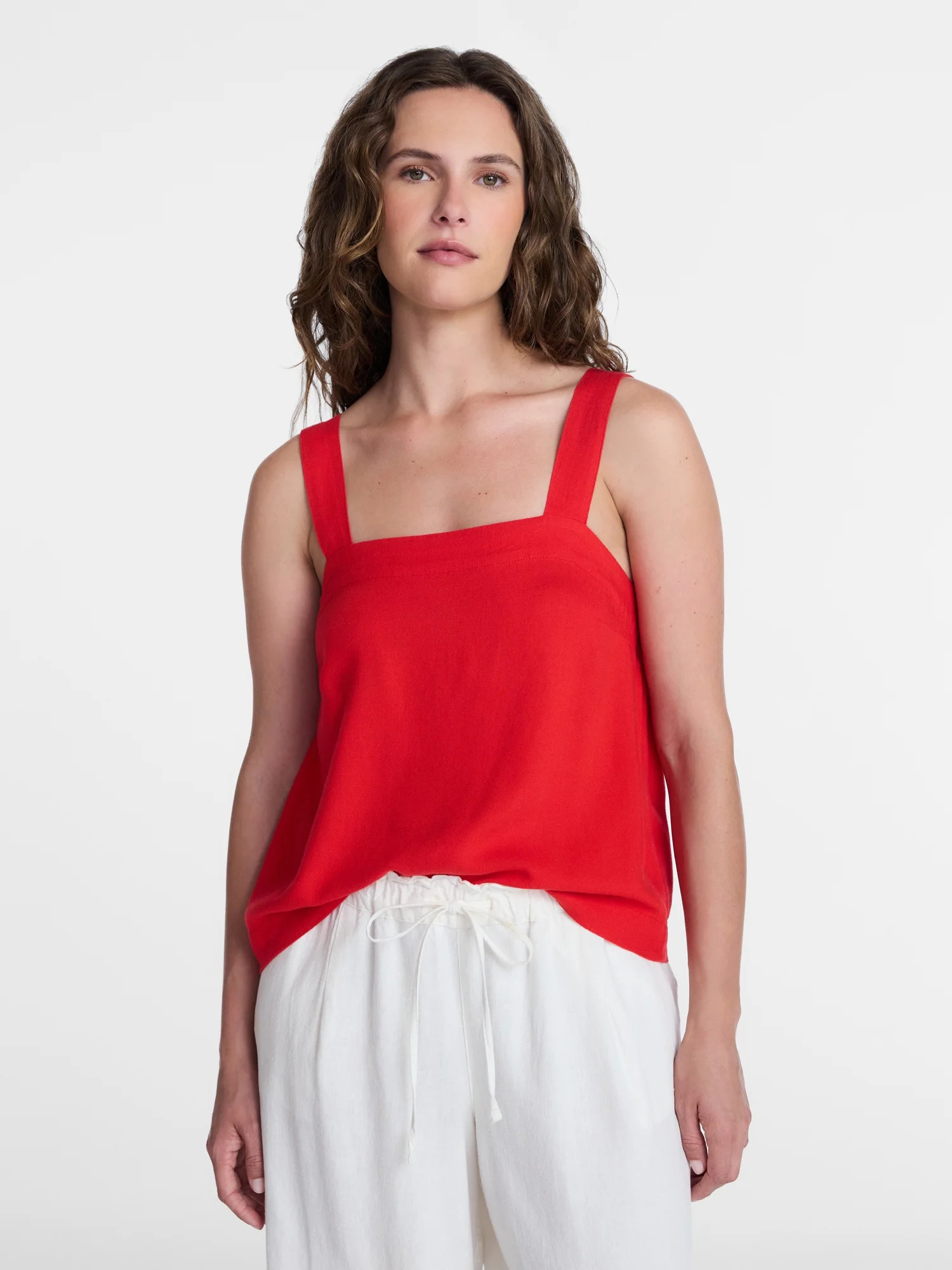 Time and Tru Women's Linen Blend Square Neck Tank Top, Sizes XS-XXXL | Walmart (US)