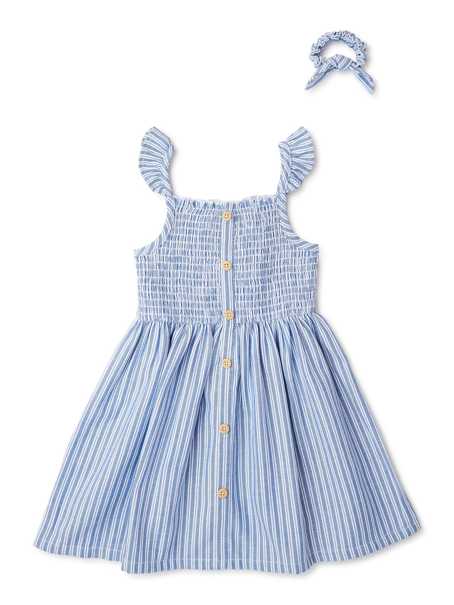 Wonder Nation Baby and Toddler Girls Dress Set with Scrunchie, 2 Piece Set, Sizes 0/3M-5T - Walma... | Walmart (US)