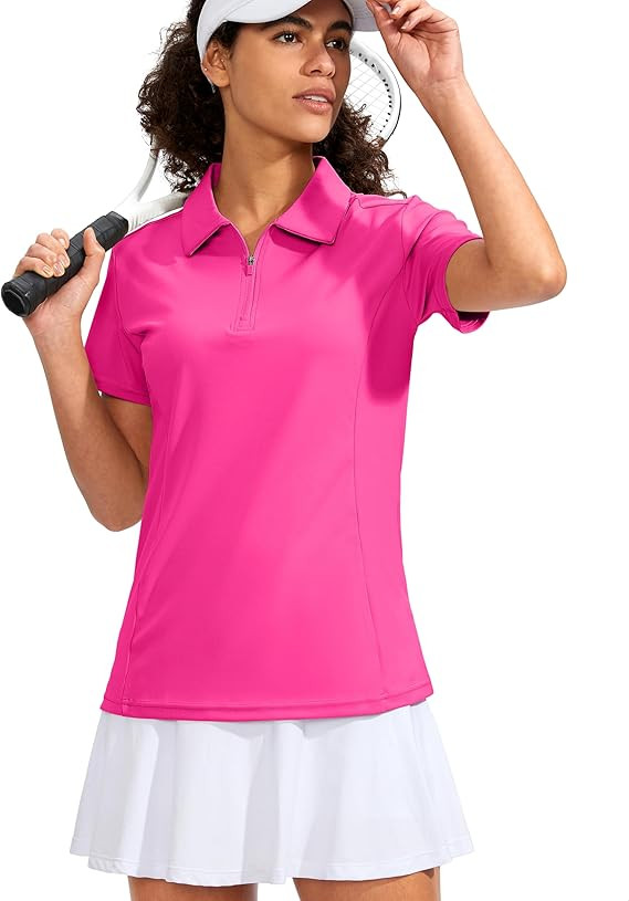 Viodia Women's Golf Shirt Short Sleeve with Zip Up Quick Dry Stretch Tennis Collared Polo Shirts ... | Amazon (US)