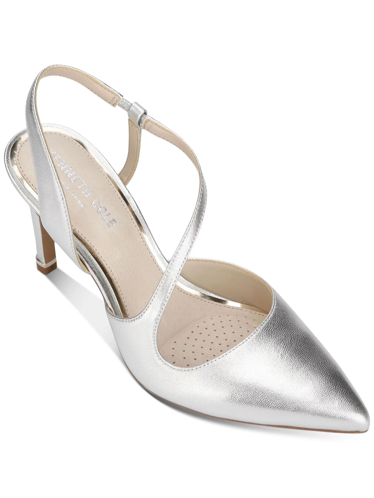 KENNETH COLE NEW YORK Womens Silver Padded Comfort Riley 85 Pointed Toe Stiletto Slip On Leather ... | Walmart (US)