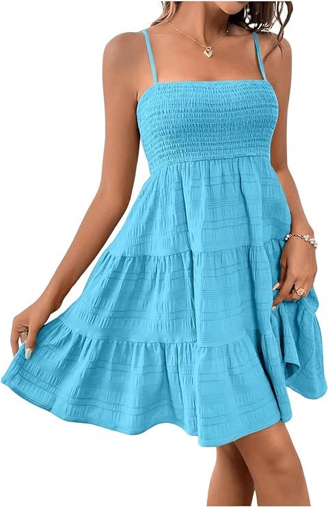 SOLY HUX Women's Summer Smock Cami Mini Dress Sleeveless Swing A Line Short Dresses | Amazon (US)