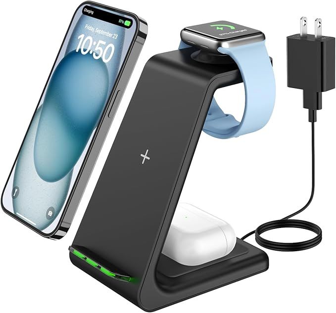 Wireless Charging Stand, GEEKERA 3 in 1 Wireless Charger Dock Station for iPhone 15 14 13 12 11 P... | Amazon (US)