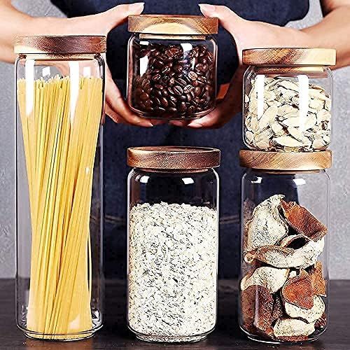 SAIOOL Glass Jar with acacia Lids , Glass Canister Sets, Large Spaghetti Jars, Pantry Organization a | Amazon (US)
