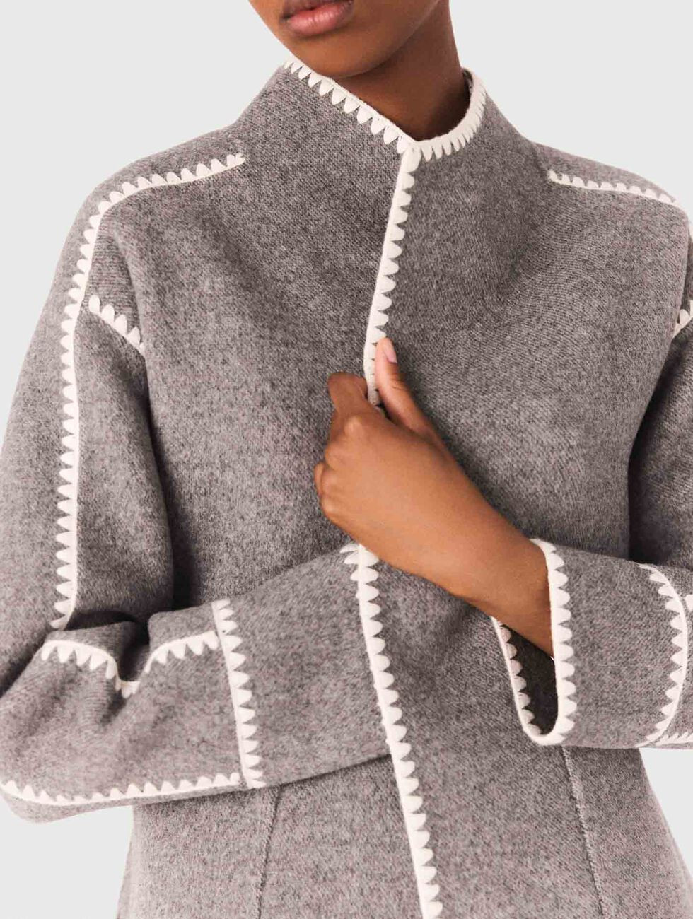 Double-faced coat with trim Black / Gray for Women | Maje | Maje US